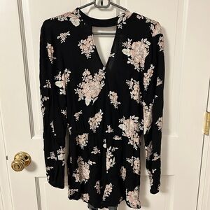 Floral Black and Pink Long Sleeve Blouse